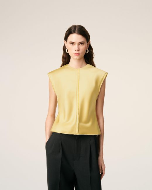AMI Natural Sleeveless Raw Edge Details Top