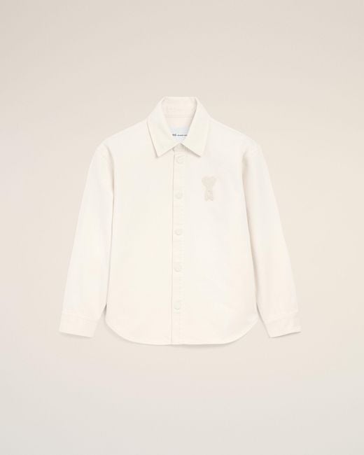 AMI Natural Cotton Knitted Ami De Coeur Overshirt