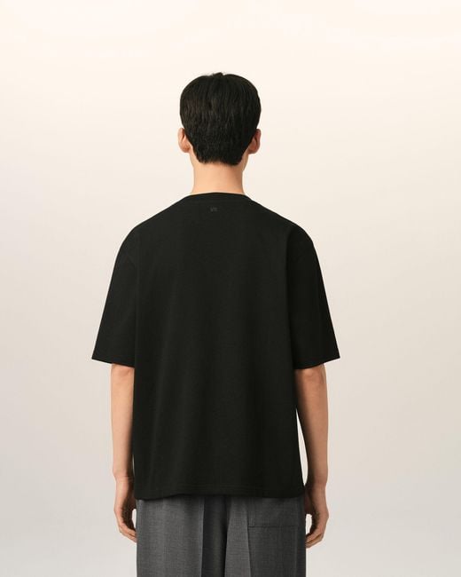 AMI Black Cotton T-Shirt With Embossed Ami De Coeur