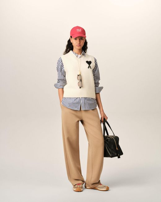 AMI Natural Sleeveless Wool Sweater With Ami De Coeur