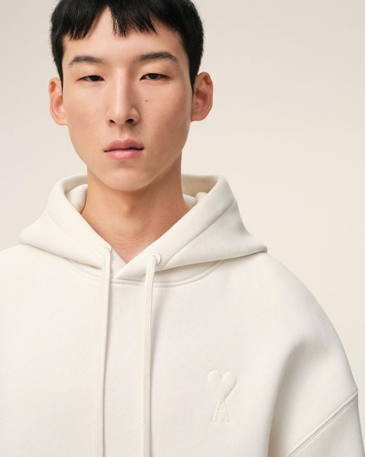 AMI Natural Cotton Embossed Ami De Coeur Hoodie