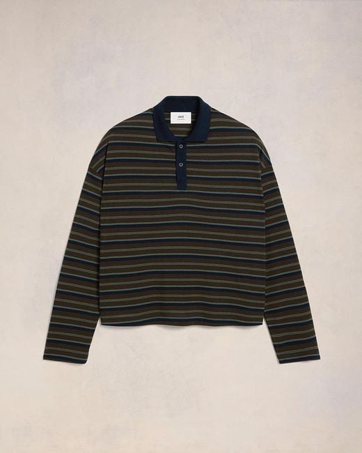 AMI Black Striped Polo for men