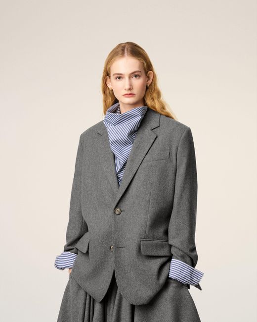 AMI Gray Wool Loose Single Breasted Jacket