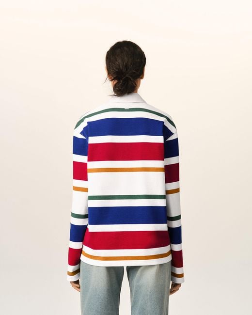 AMI Blue Striped Cotton Polo With Ami Patch