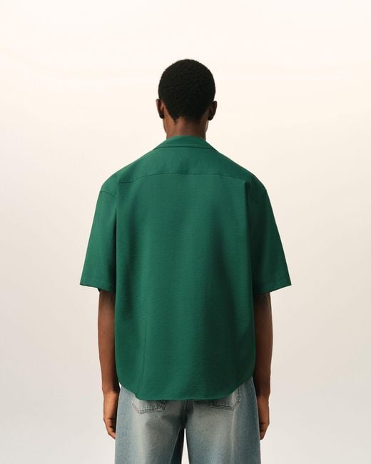 AMI Green Boxy Viscose Twill Short-Sleeve Shirt for men