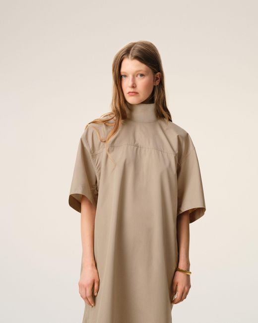 AMI Natural Cotton Stand Up Collar Buttoned Dress