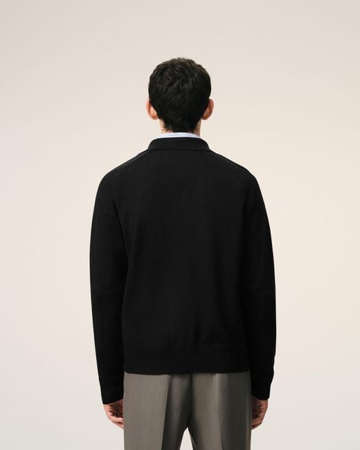 AMI Black Wool Shirt Collar Ami De Coeur Cardigan for men