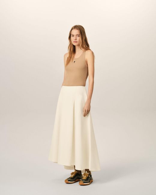 AMI Natural A-Line Cotton And Linen Skirt