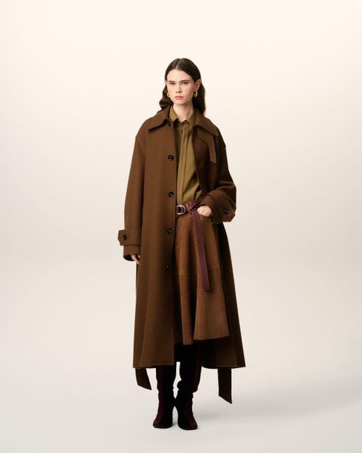 AMI Brown Wool Belted Mac