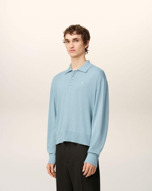 AMI Ami De Coeur Polohemd Aus Blauer Wolle Blau in Blue für Herren