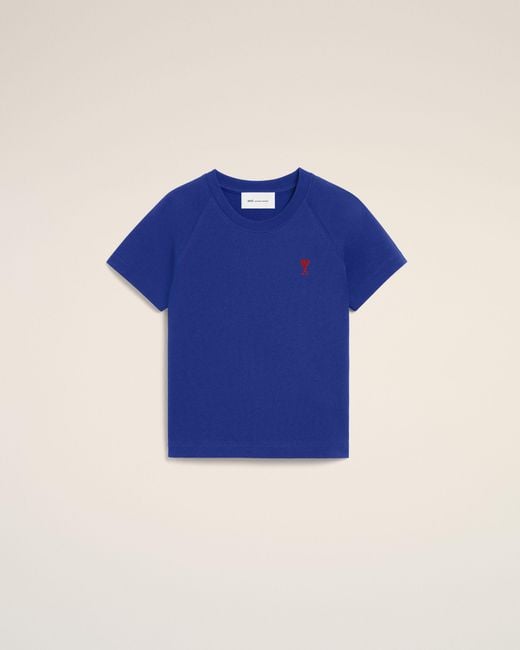 AMI Blue Cotton T-Shirt With Ami De Coeur
