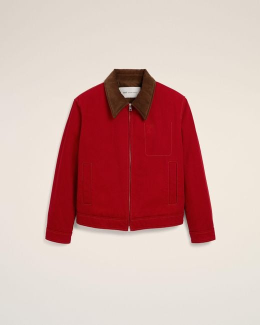 AMI Red Cotton Zipped Jacket With Ami De Coeur for men