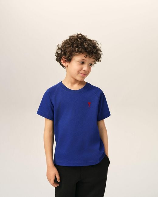 AMI Blue Cotton T-Shirt With Ami De Coeur