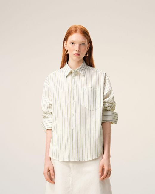 AMI Natural Striped Cotton Ami De Coeur Boxy Shirt