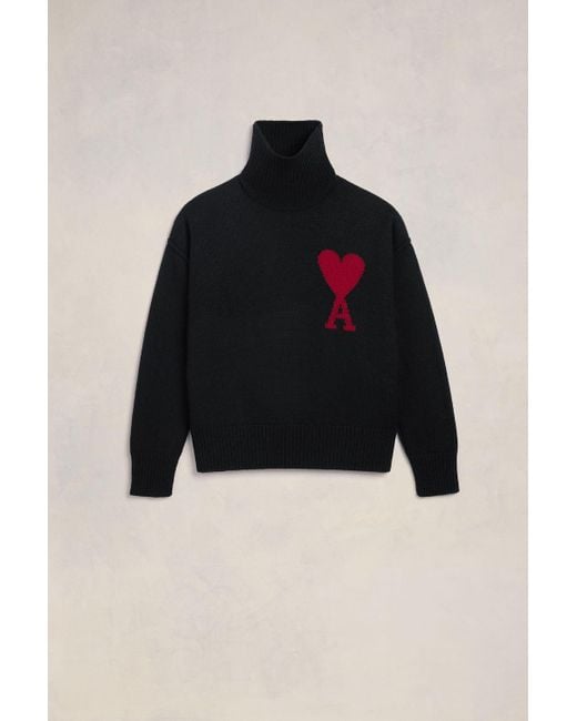 AMI Black Red Ami De Coeur Sweater for men
