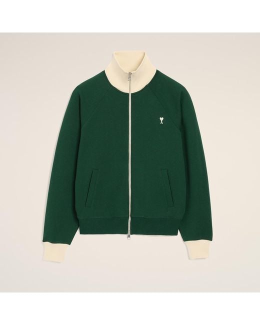AMI Green Zipped Cotton Sweatshirt With Ami De Coeur