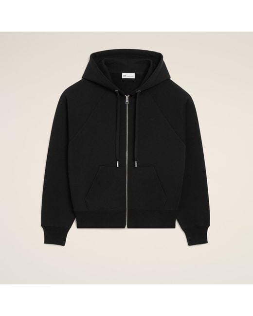 AMI Black Zipped Cotton Hoodie With Embossed Ami De Coeur