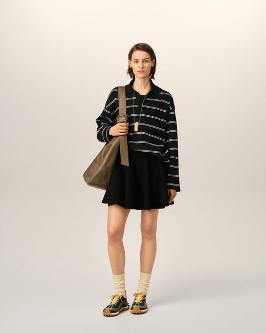 AMI Black Cotton Ami Patch Striped Polo