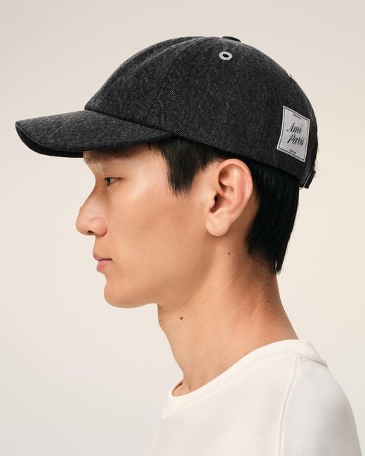 AMI Black Denim Side Patch Cap