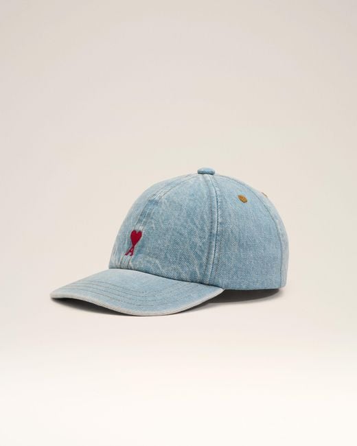 AMI Blue Denim Cotton Cap With Ami De Coeur