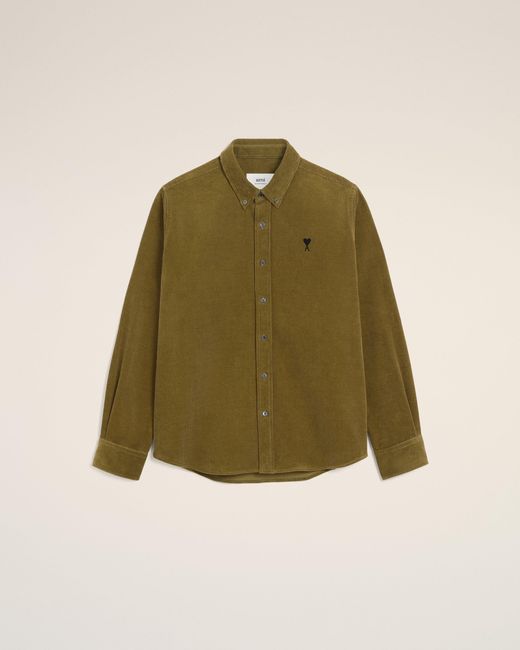 AMI Green Cotton Button Down Ami De Coeur Shirt for men