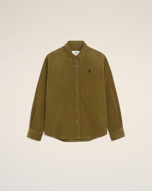 AMI Green Cotton Button Down Ami De Coeur Shirt for men