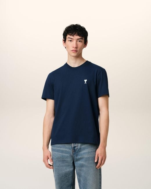 AMI Blue Cotton Ami De Coeur T-Shirt for men