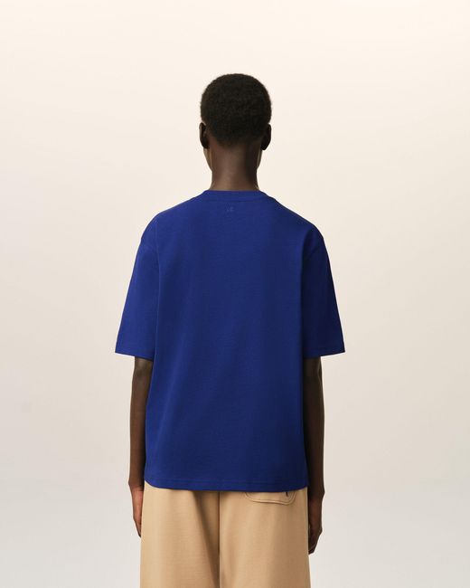 AMI Blue Cotton T-Shirt With Embossed Ami De Coeur