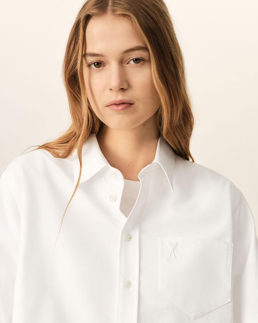 AMI Natural Cotton Cropped Shirt With Embossed Ami De Coeur