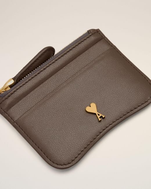 AMI Natural Paris Paris Zipped Cowhide Leather Card Holder