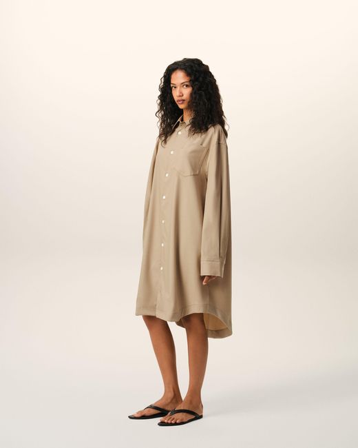 AMI Natural New Wool Ami De Coeur Wide Shirt Dress