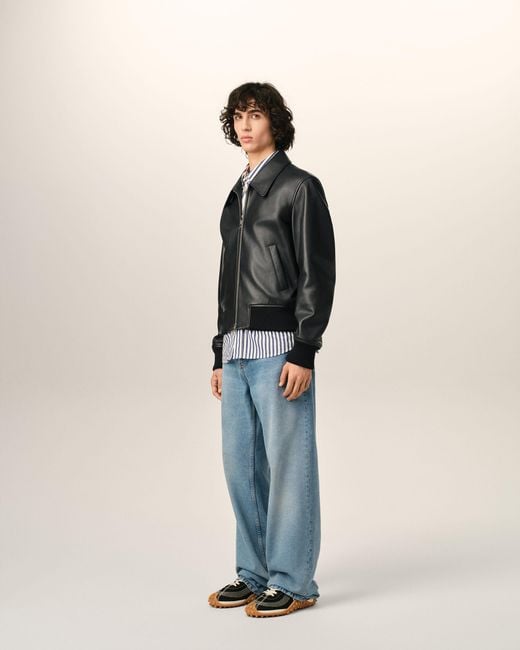 AMI Black Lamb Leather Zipped Jacket for men