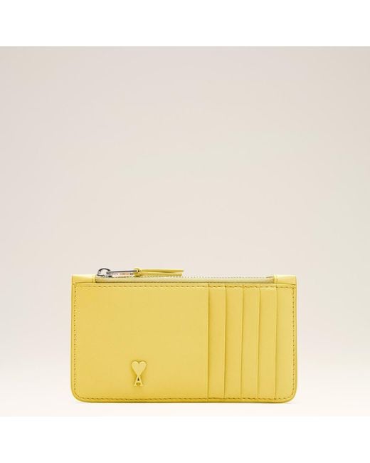AMI Yellow Cowhide Leather Ami De Coeur Zipped Card Holder