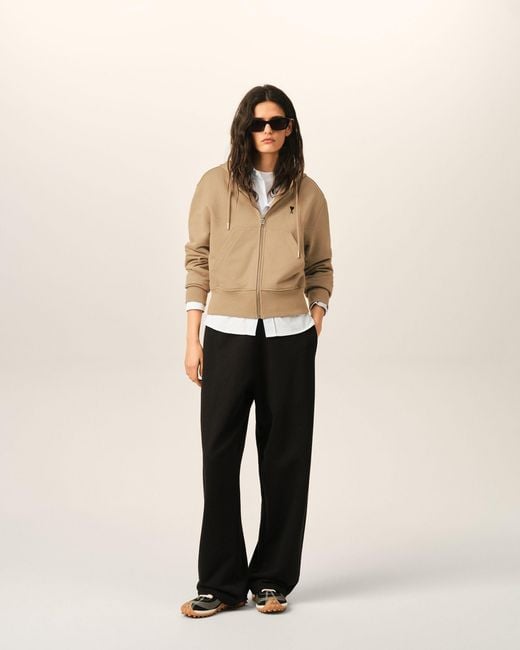 AMI Natural Zipped Cotton Hoodie With Ami De Coeur