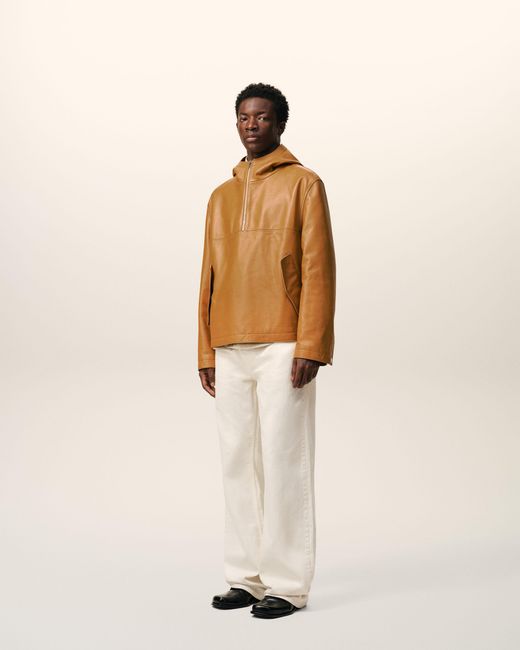 AMI Natural Cow Leather Hooded Jacket for men