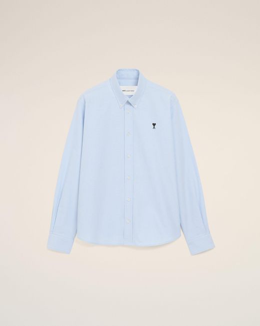 AMI Blue Cotton Shirt With Ami De Coeur for men