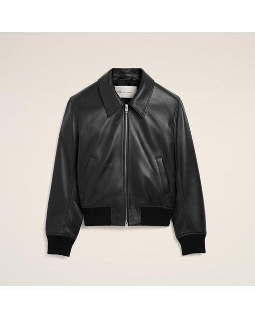 AMI Black Lamb Leather Zipped Jacket for men