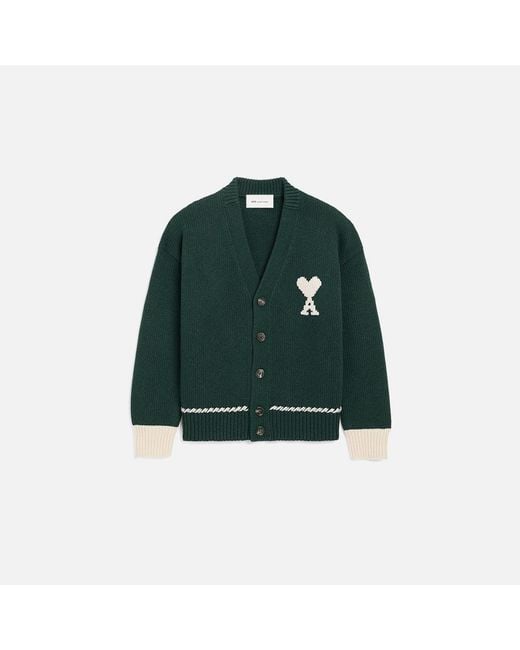 AMI Green Wool Ami De Coeur Cardigan