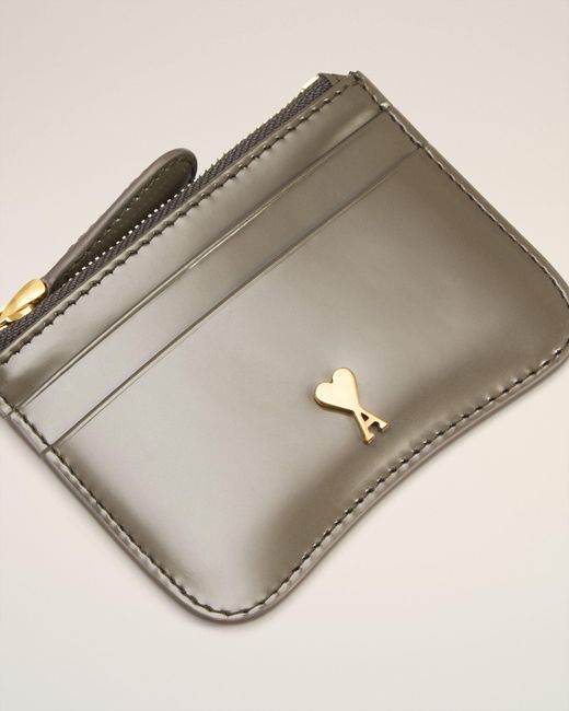 AMI Natural Glazed Leather Paris Paris Zipped Card Holder