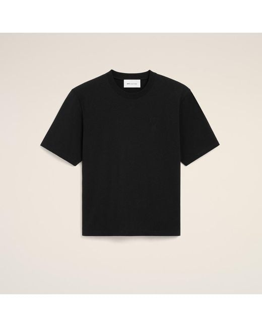 AMI Black Cotton T-Shirt With Embossed Ami De Coeur