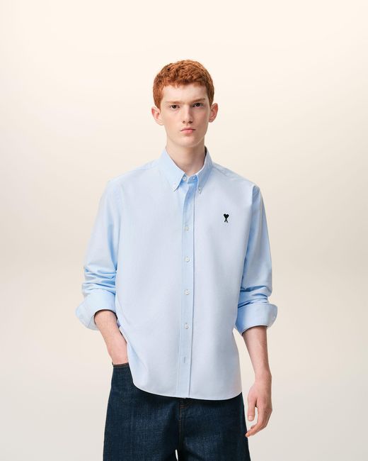 AMI Blue Cotton Shirt With Ami De Coeur for men