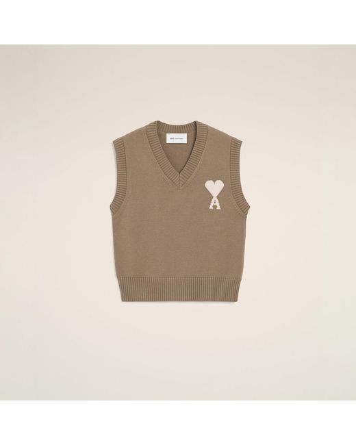 AMI Natural Wool And Cotton Sleeveless Ami De Coeur Sweater