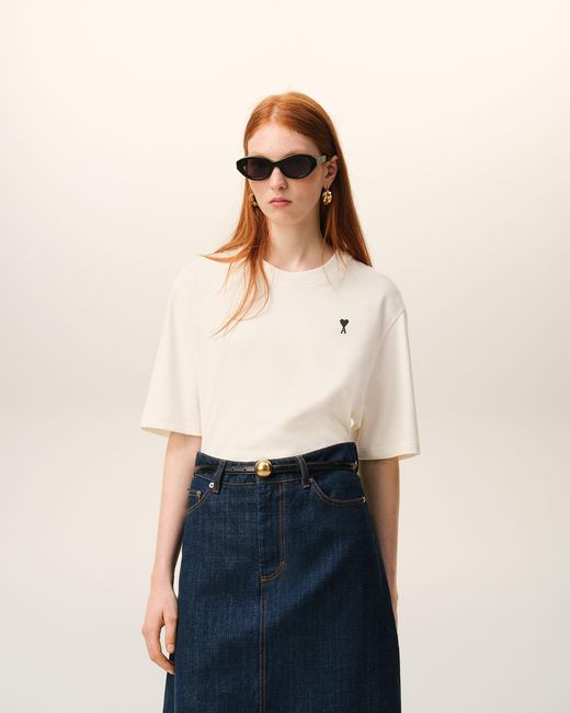 AMI Natural Cotton Place Des Victoires Print T-Shirt