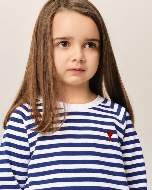AMI Blue And Mariniere Cotton T-Shirt With Ami De Coeur