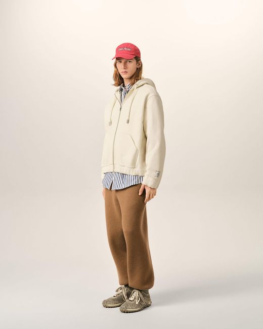 AMI Natural Zipped Cotton Hoodie With Heritage Label