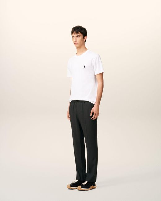 AMI Black Wool Elasticated Waist Trousers for men
