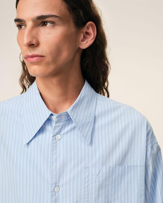 AMI Blue Cotton Ami De Coeur Wide Shirt Dress