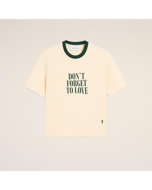 AMI Natural Ecru Printed Cotton "Don'T Forget To Love" T-Shirt