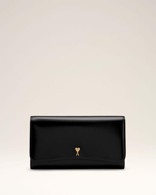 AMI Black Cow Leather Paris Paris Continental Wallet