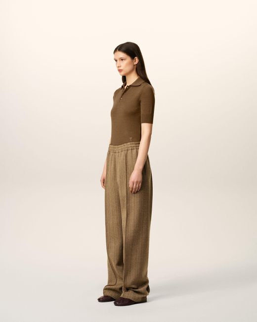 AMI Natural Wool Herringbone Elasticated Trousers